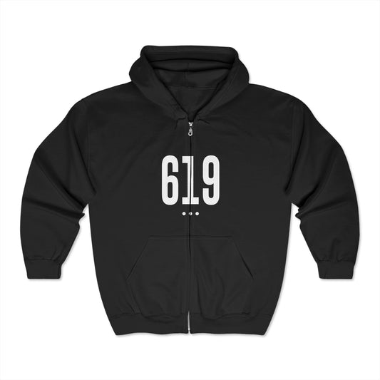 619 White Logo Front Zip Hoodie