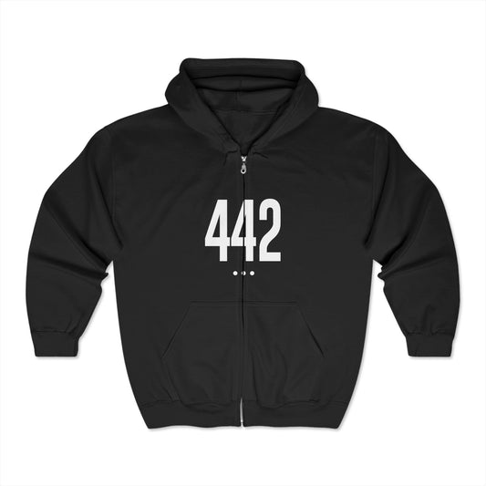 442 White Logo Front Zip Hoodie