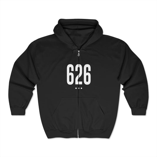 626 White Logo Front Zip Hoodie