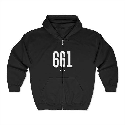 661 White Logo front Zip Hoodie