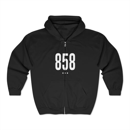 858 White Logo Front Zip Hoodie