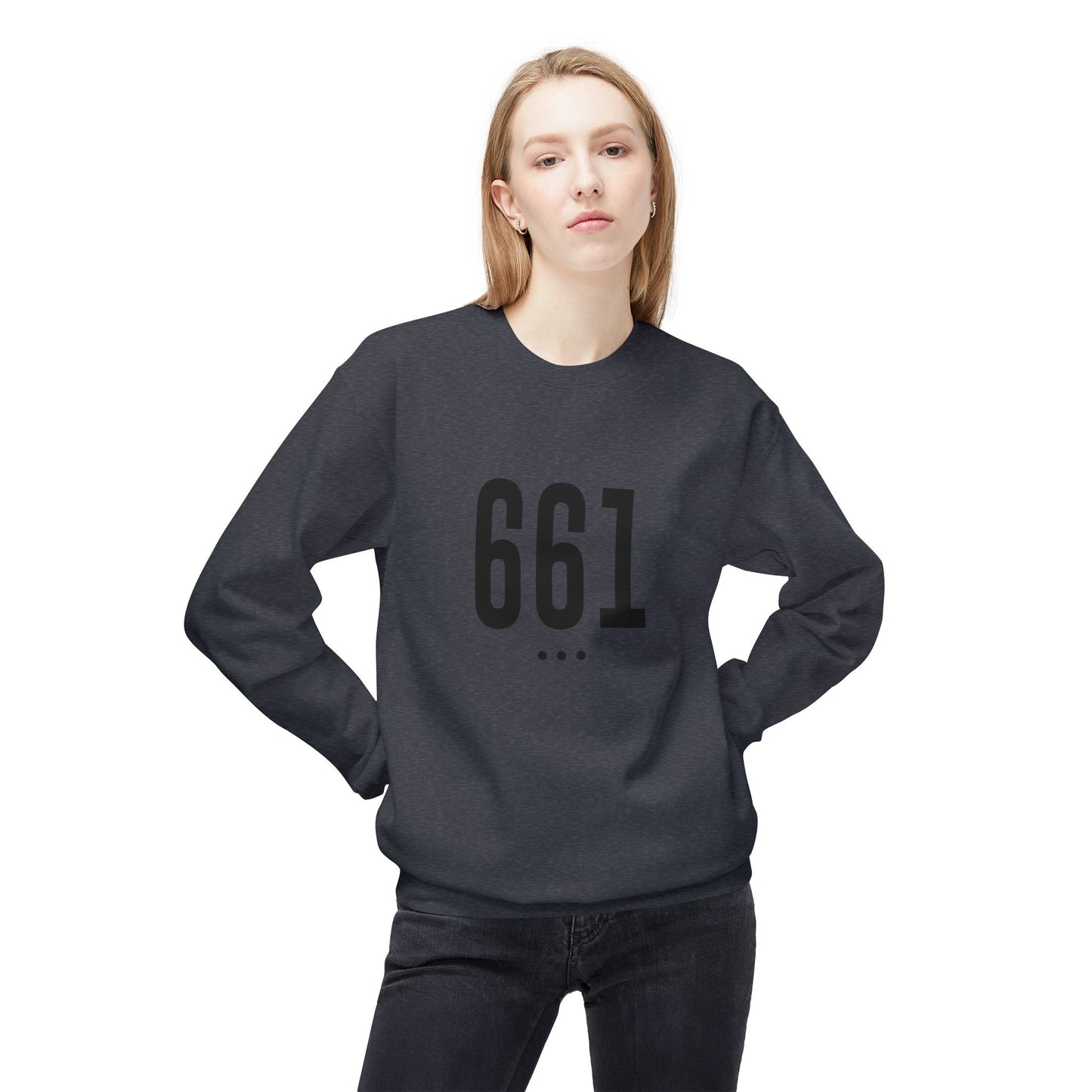 661 Unisex Black Logo Front Crewneck Sweatshirt