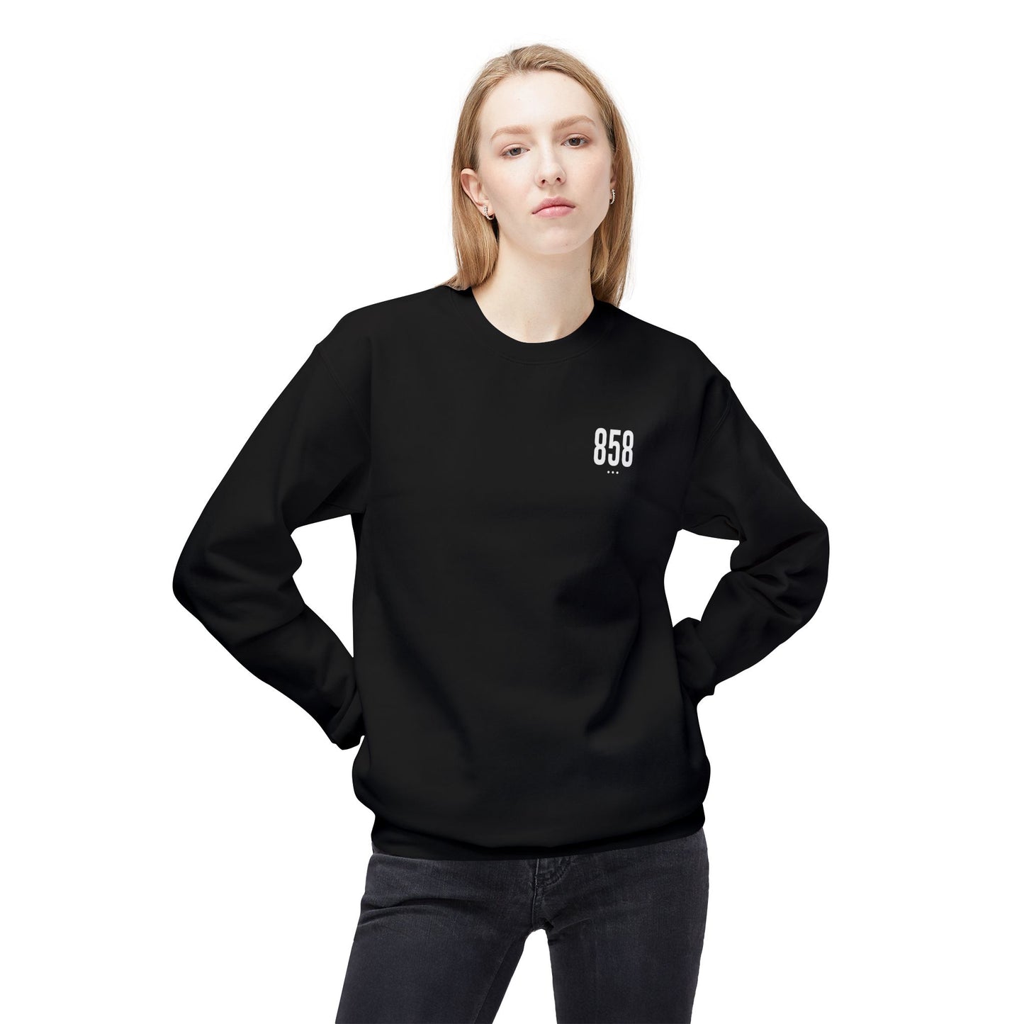 858 White Logo Front Unisex Crewneck Sweatshirt