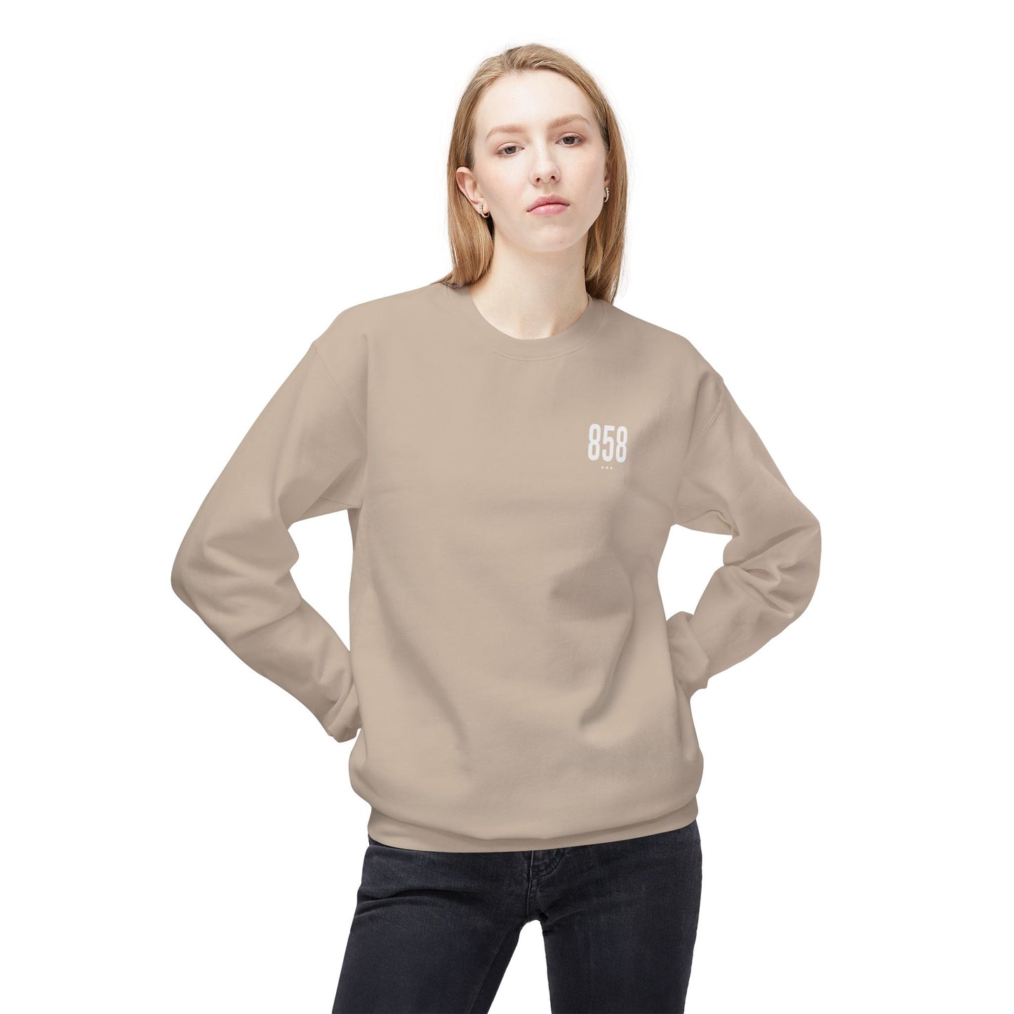 858 White Logo Front Unisex Crewneck Sweatshirt