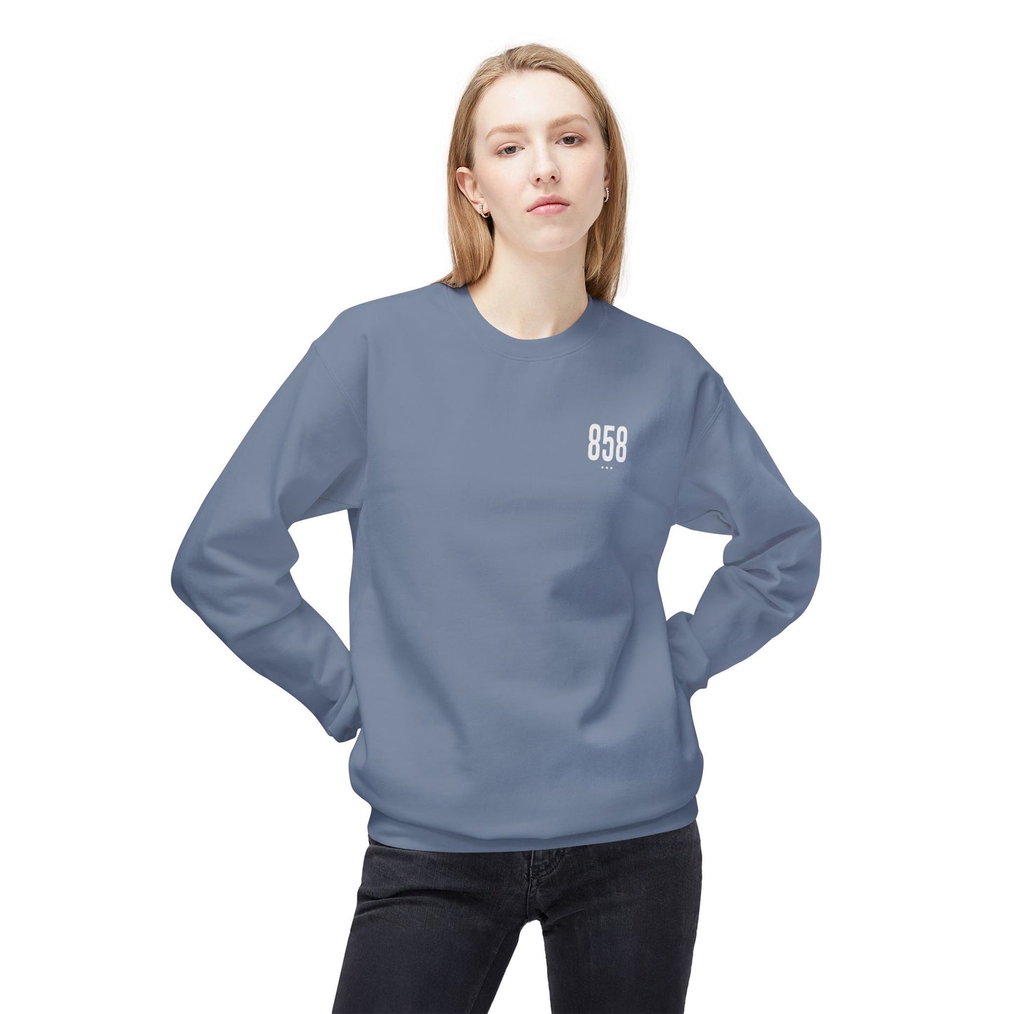 858 White Logo Front Unisex Crewneck Sweatshirt