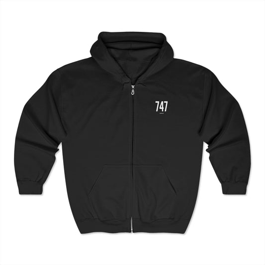 747 White Logo Zip Hoodie