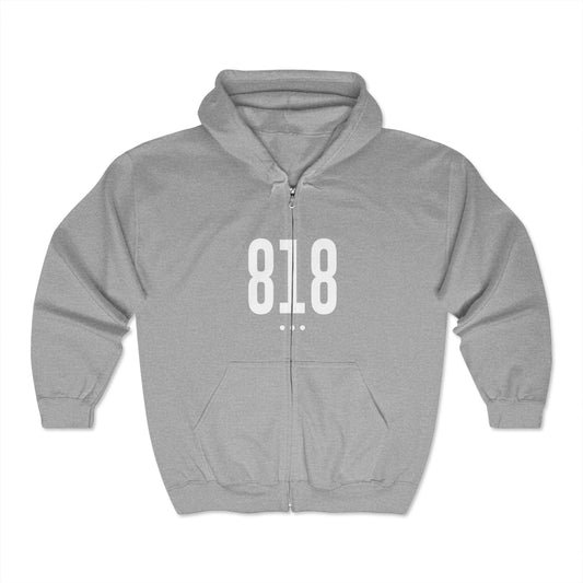 818 White Logo Front Zip Hoodie