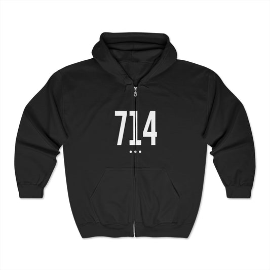 714 White Logo Front Zip Hoodie