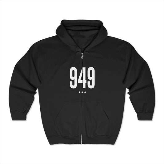 949 White Logo Front Zip Hoodie