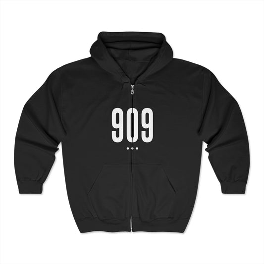 909 White Logo Front Zip Hoodie